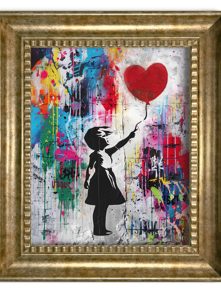 Orangewallz Druk artystyczny "Balloon Girl Colourful" w ramce rozmiar: 40x50 cm