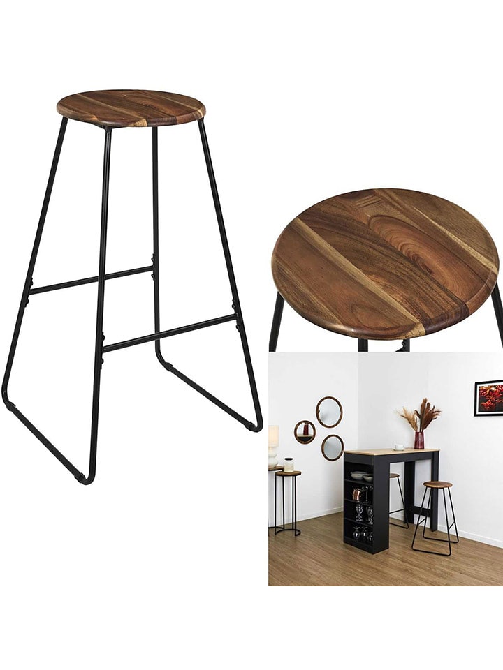 THE HOME DECO FACTORY Krzesło barowe "Cocooning" w kolorze czarno-brązowym - wys. 70 x Ø 42 cm rozmiar: onesize