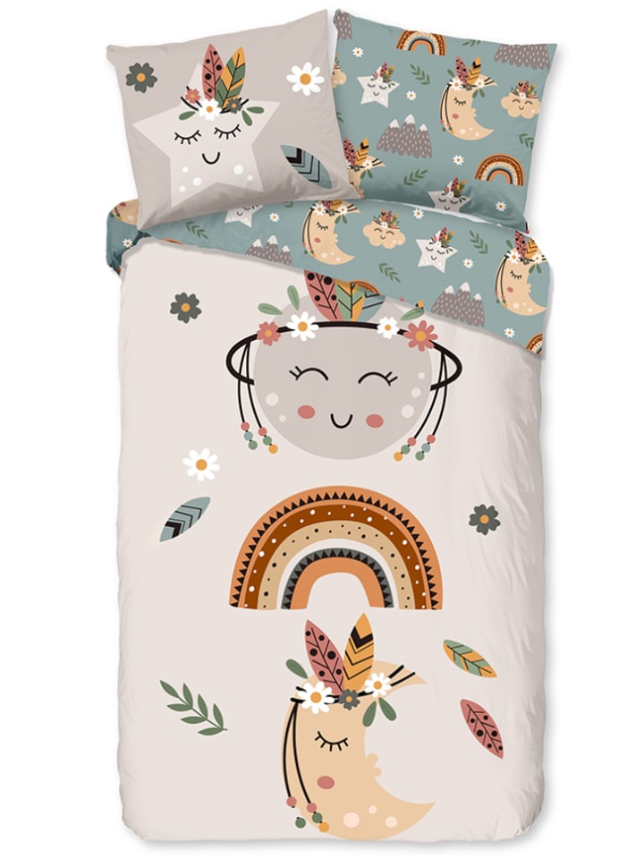 Pure Komplet pościeli "Momo" w kolorze kremowo-miętowym z mikrofibry rozmiar: 135x200 cm