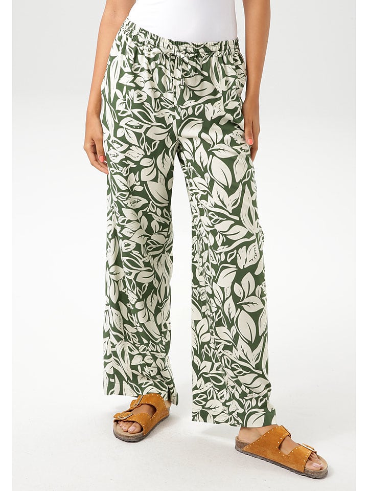 Aniston Spodnie w kolorze ciemnozielono-kremowym rozmiar: 36