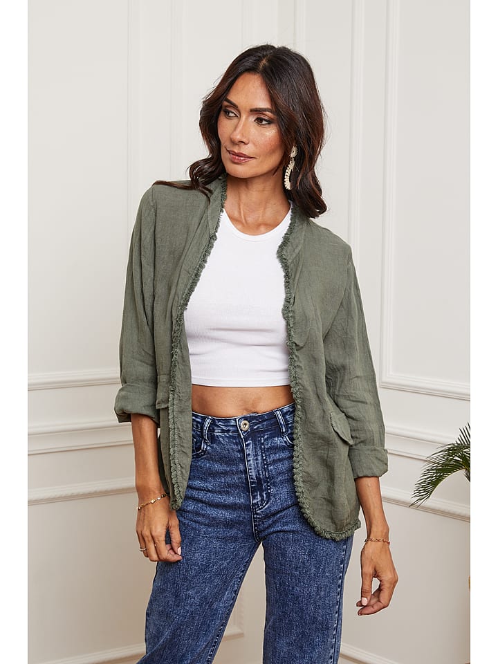 La Compagnie Du Lin Lniany kardigan "Ebissal" w kolorze khaki rozmiar: XXL