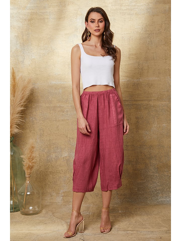 Fleur de Lin Lniane spodnie "Erus" w kolorze różowym rozmiar: S