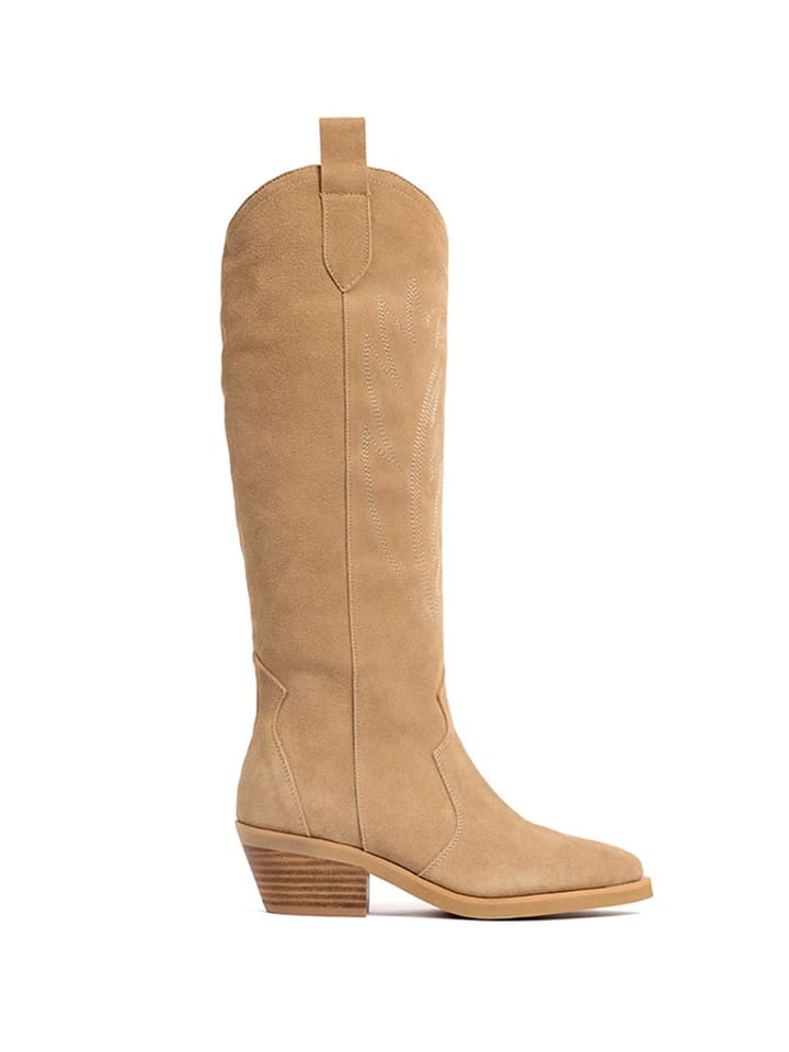 loft37 Skórzane kozaki w kolorze beżowym rozmiar: 39