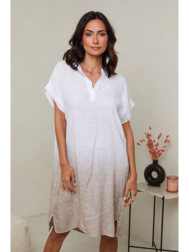 Le Monde du Lin Lniana sukienka w kolorze biało-beżowym rozmiar: 40/42