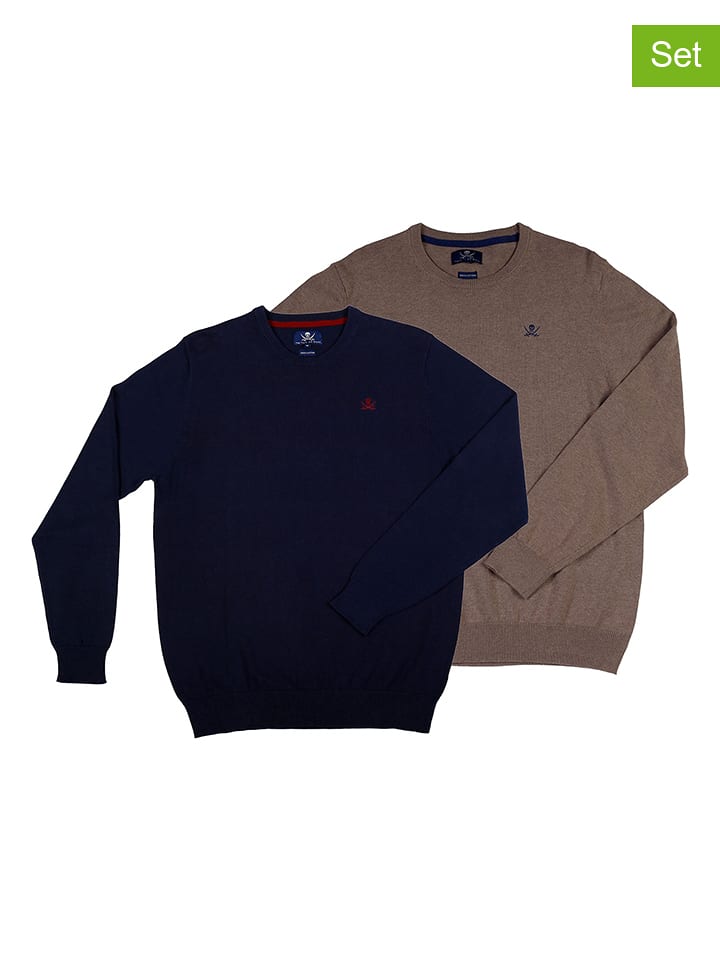 The Time of Bocha Swetry (2 szt.) w kolorze jasnobrązowym i granatowym rozmiar: XL