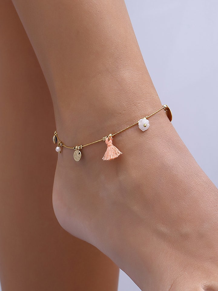 Nakkash Pozłacana bransoletka z elementami ozdobnymi na kostkę rozmiar: onesize