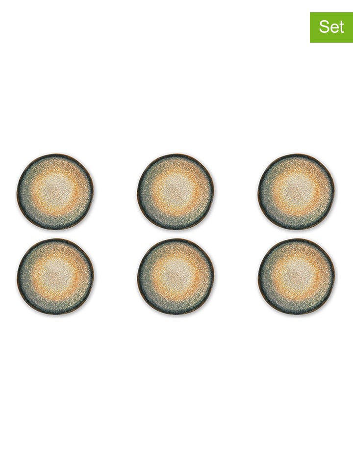 Trendy Kitchen by EXCÉLSA Talerze obiadowe (6 szt.) "Efesto" w kolorze morsko-musztardowym - Ø 26 cm rozmiar: onesize