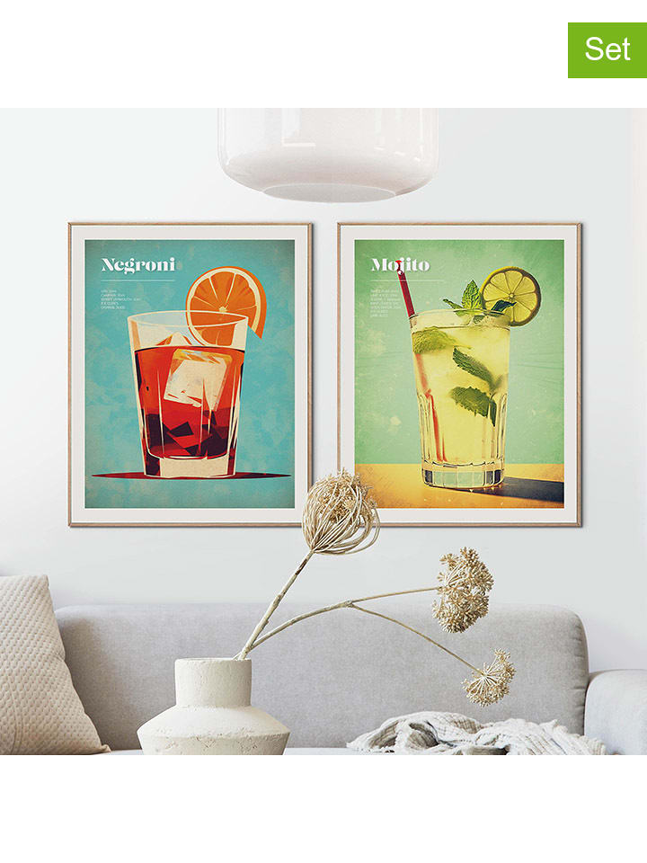 Orangewallz Druki artystyczne (2 szt.) "Cocktail Summer" w ramce rozmiar: 40x50 cm