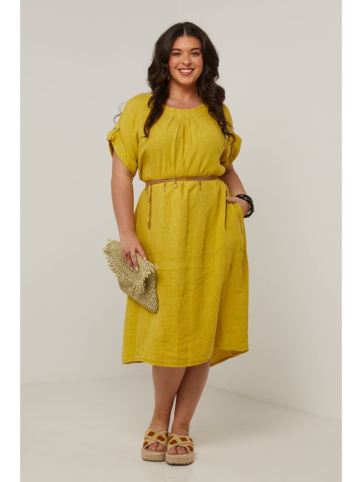 Curvy Lady Lniana sukienka w kolorze żółtym rozmiar: 48/50