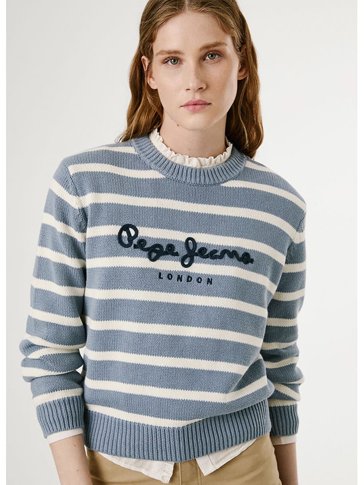 Pepe Jeans Sweter "Caprice" w kolorze kremowo-szaroniebieskim rozmiar: M