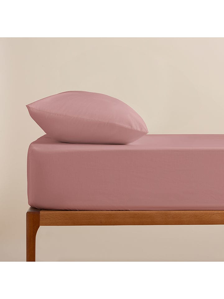 ethere Perkalowe prześcieradło w kolorze jasnoróżowym na gumce rozmiar: 135x190/200 cm