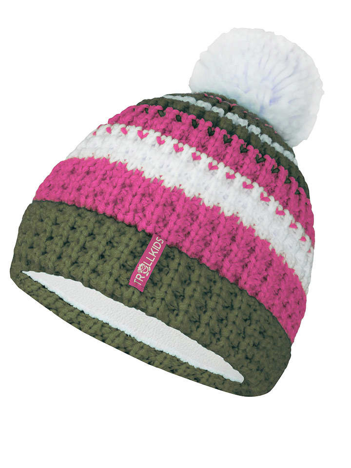 Trollkids Czapka "Hallingdal" w kolorze oliwkowo-różowym rozmiar: 48-52 cm
