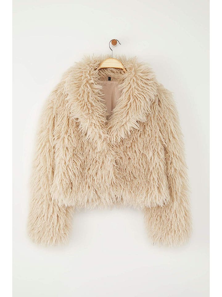 trendyol Kurtka pluszowa w kolorze beżowym rozmiar: L