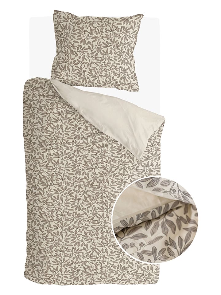 Walra Komplet pościeli "Leaf Whispers" w kolorze oliwkowo-kremowym rozmiar: 155x220 cm