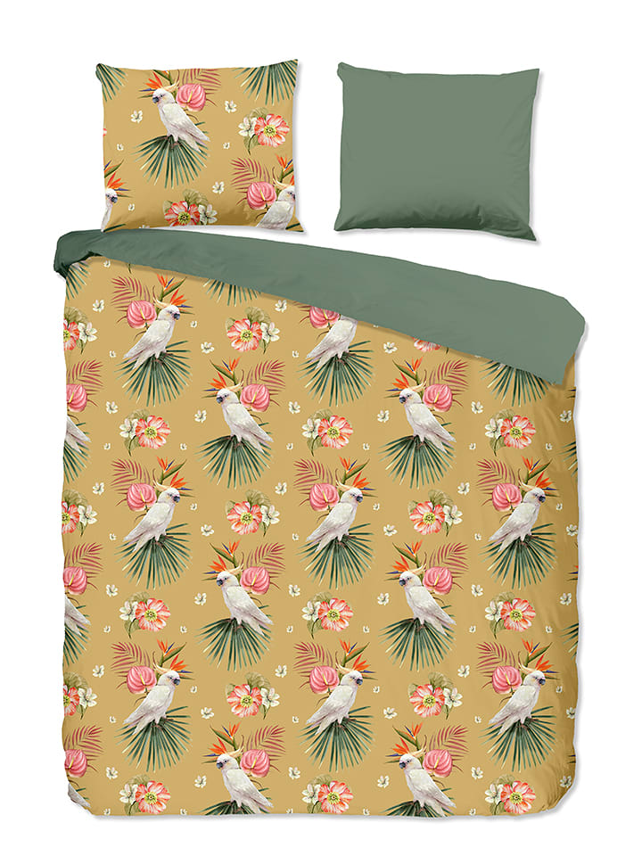 Pure Komplet pościeli "Kakatoe" w kolorze żółto-zielonym z mikrofibry rozmiar: 135x200 cm