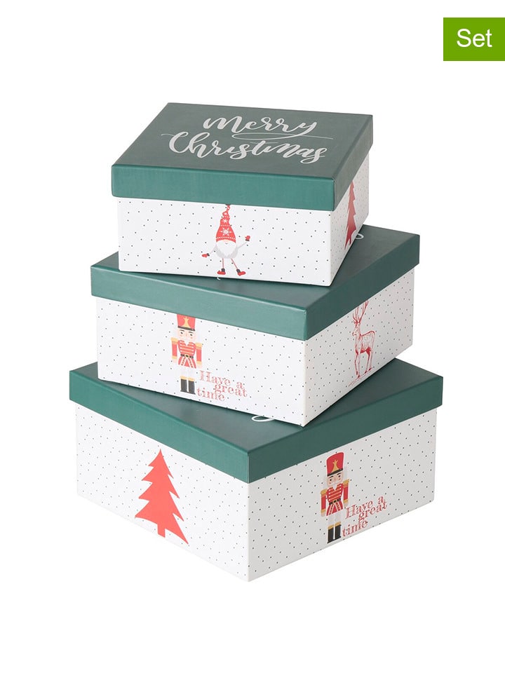 Boltze Pudełka prezentowe (3 szt.) "Chrissy" w kolorze biało-zielono-czerwonym rozmiar: onesize
