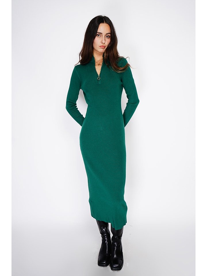 ASSUILI Kaszmirowa sukienka dzianinowa w kolorze ciemnozielonym rozmiar: 42