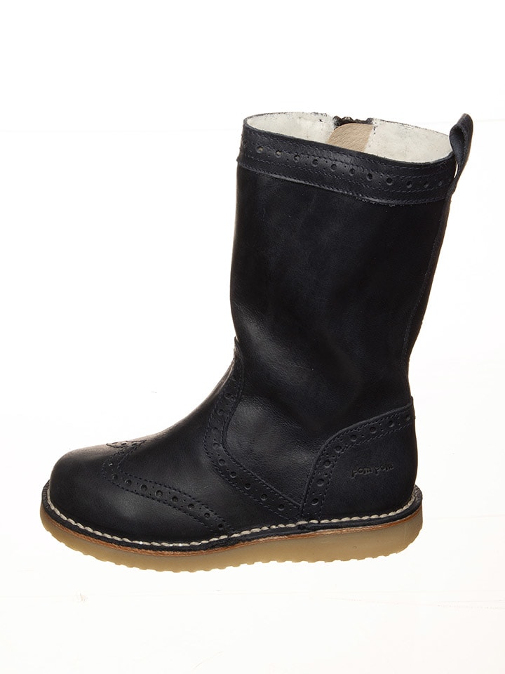 POM POM Skórzane kozaki zimowe w kolorze granatowym rozmiar: 29