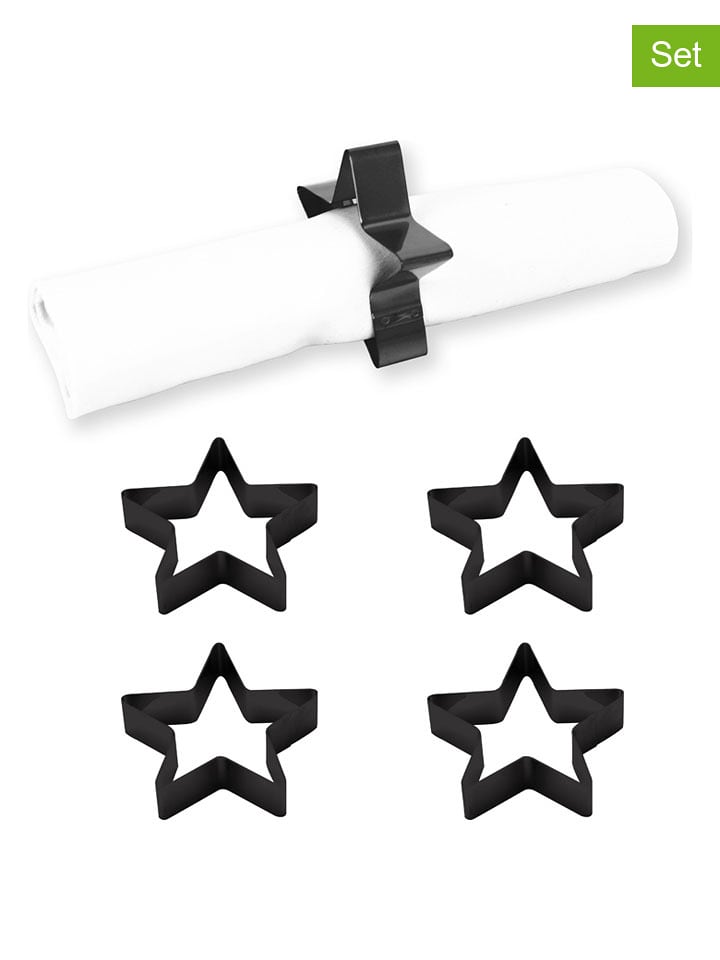 Echtwerk Obręcze (4 szt.) "Star" w kolorze czarnym do serwetek - Ø 7 cm rozmiar: onesize