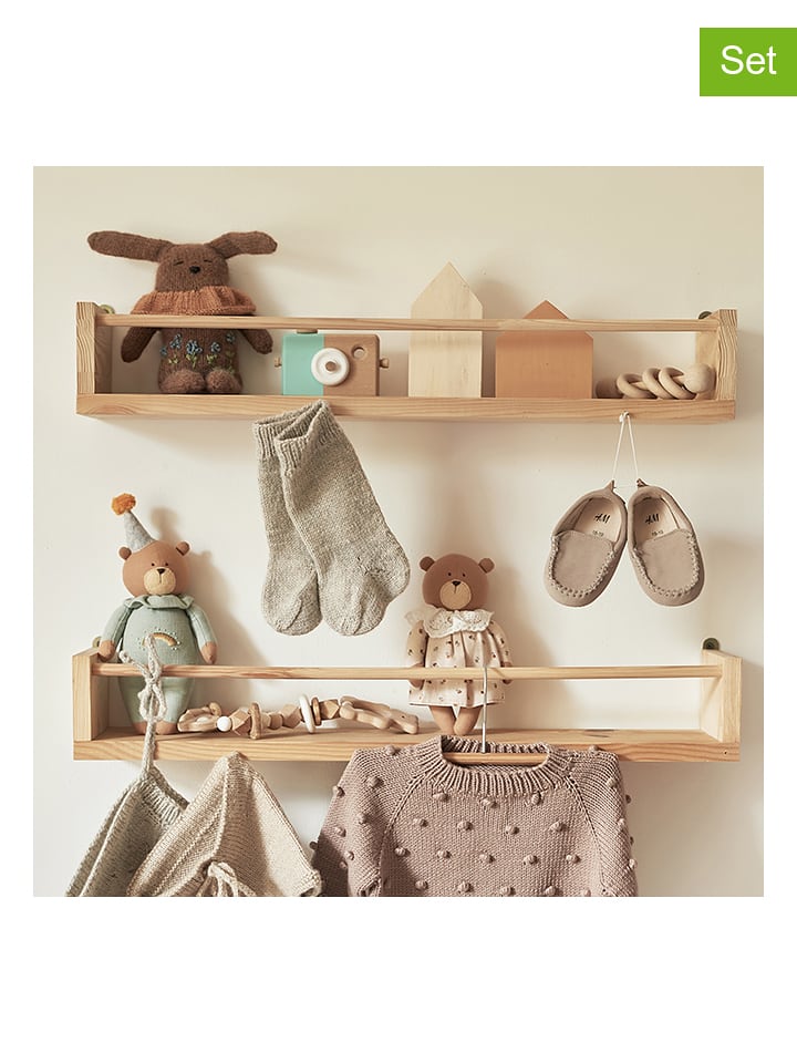 hippodino Regały ścienne (2 szt.) w kolorze jasnobrązowym - 80 x 10 cm rozmiar: onesize