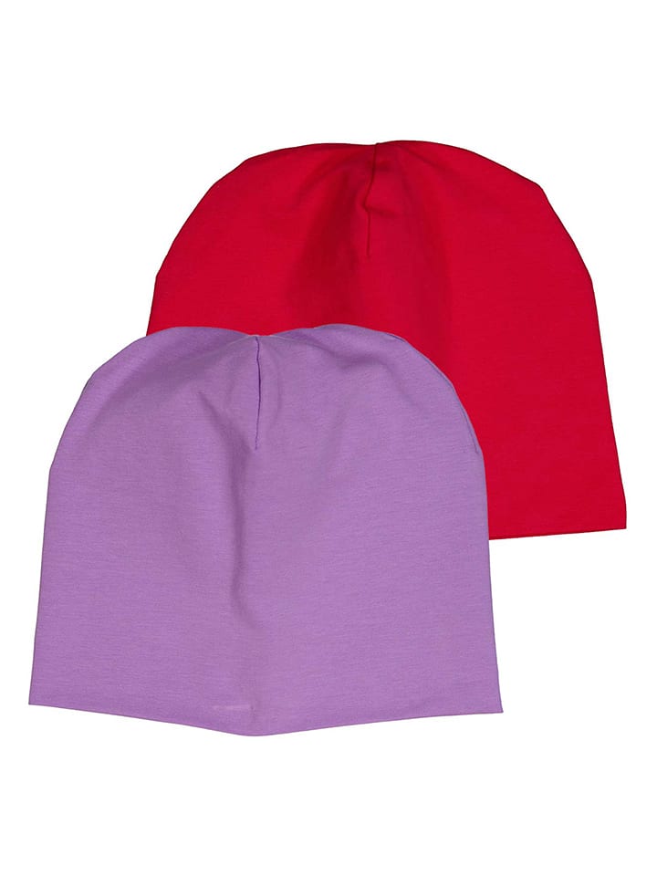 Fred´s World by GREEN COTTON Czapki beanie (2 szt.) "Alfa" w kolorze fioletowym i czerwonym rozmiar: 104/110