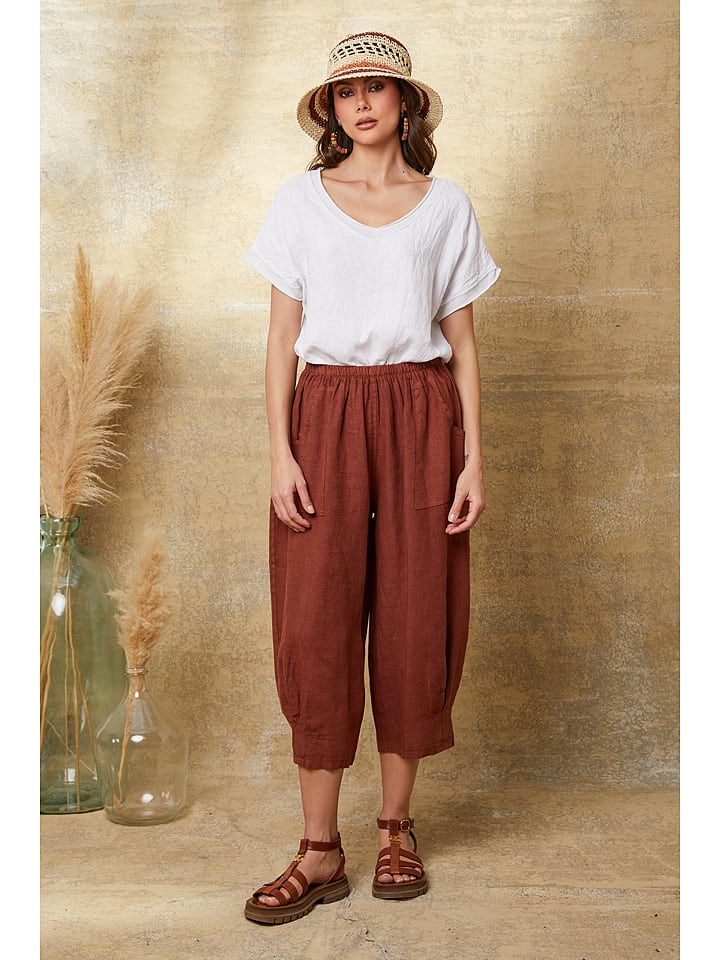 La Compagnie Du Lin Lniane spodnie "Erus" w kolorze ceglanym rozmiar: XL