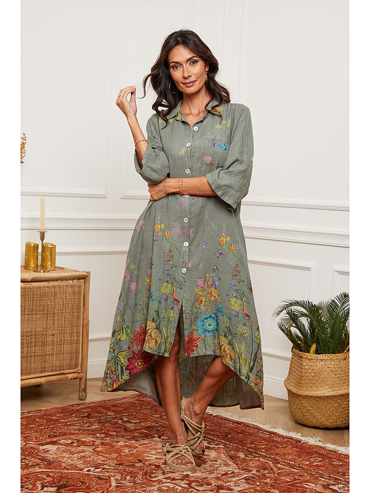 Fleur de Lin Lniana sukienka "Faroudja" w kolorze khaki rozmiar: M