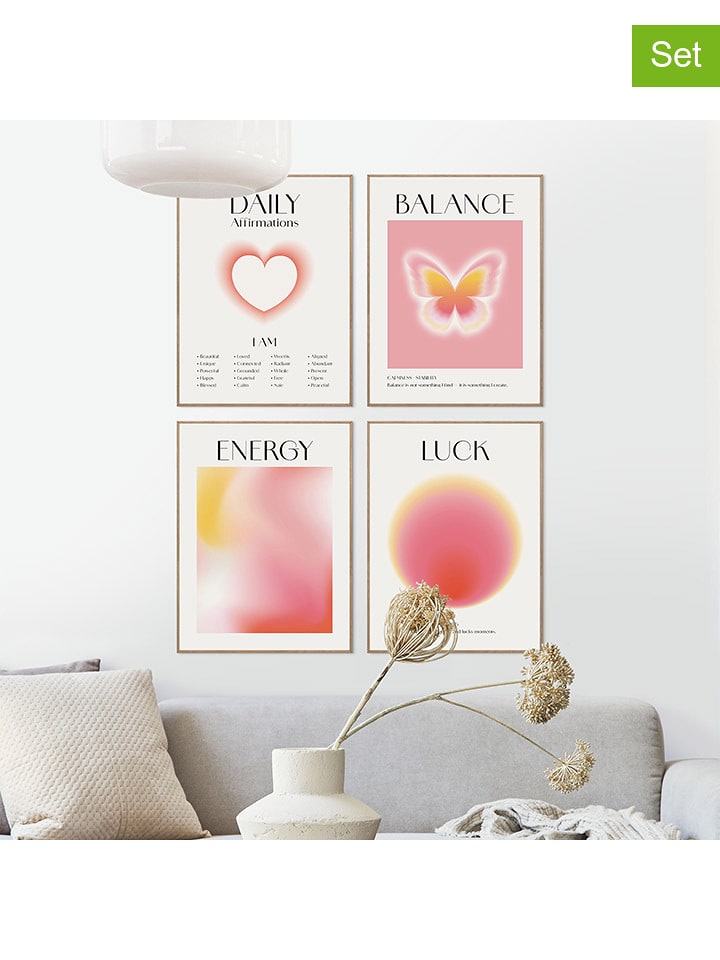 Orangewallz Druki artystyczne (4 szt.) "Aura Warm" w ramce rozmiar: 30x40 cm