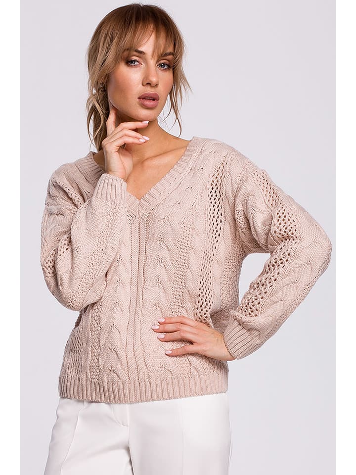 made of emotion Sweter w kolorze beżowym rozmiar: L/XL