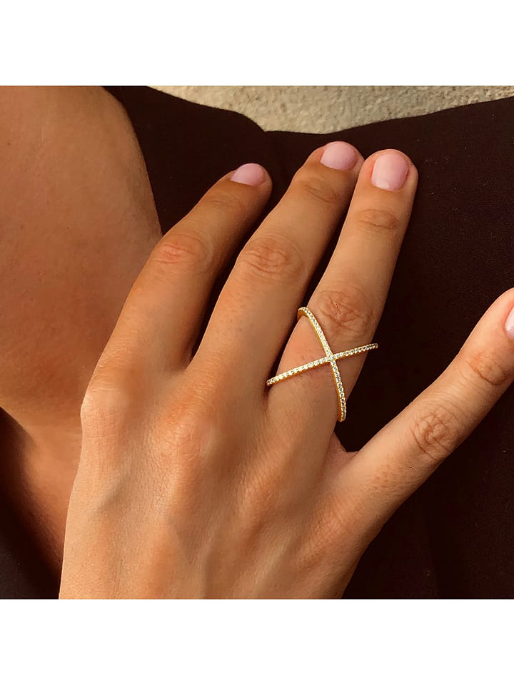 DI GIORGIO Pozłacany pierścionek z cyrkoniami rozmiar: 60