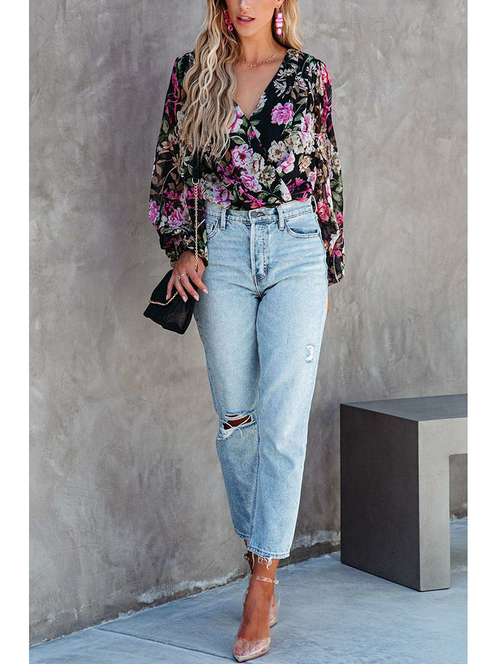 Milan Kiss Bluzka w kolorze czarno-różowym ze wzorem rozmiar: L