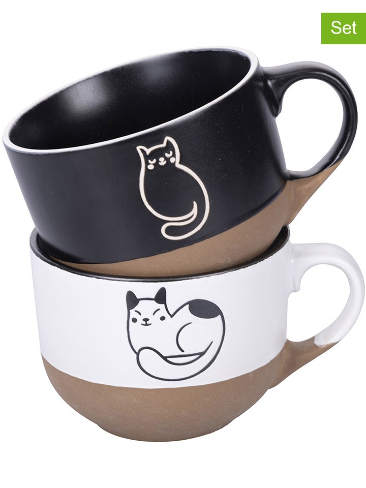 Villa d´Este Kubki jumbo (2 szt.) "Miao" w kolorze czarno-jasnobrązowo-białym - 480 ml rozmiar: onesize