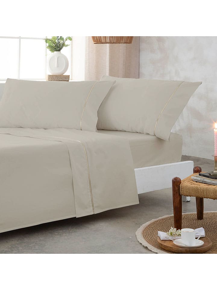 ethere Perkalowe prześcieradło "Yaki" w kolorze beżowym rozmiar: 210x280 cm