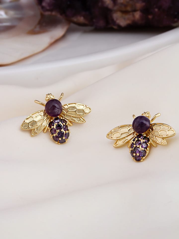 L'Atelier de Gaia Pozłacane kolczyki-wkrętki z ametystem i cyrkoniami rozmiar: onesize