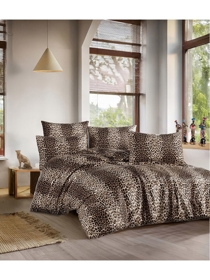 Colourful Cotton Komplet pościeli "Leopard" w kolorze brązowo-beżowym rozmiar: 135x200 cm