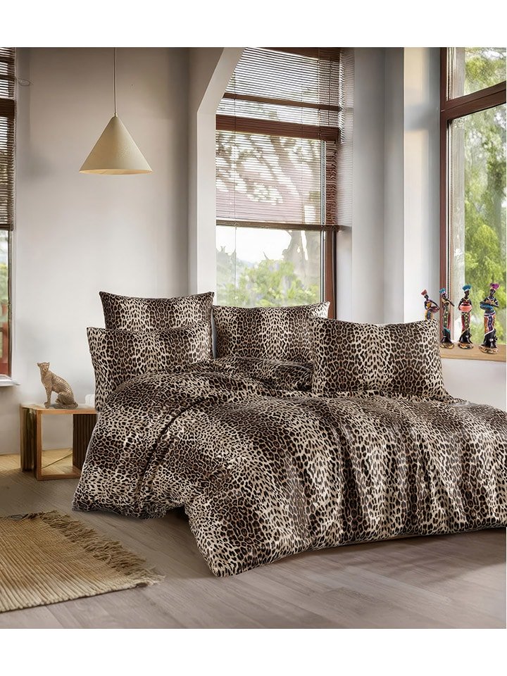 Colourful Cotton Komplet pościeli "Leopard" w kolorze brązowo-beżowym rozmiar: 135x200 cm