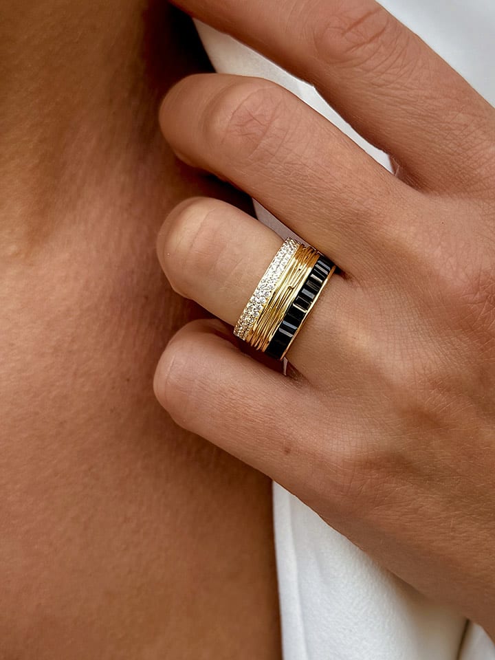 DI GIORGIO Pozłacany pierścionek z cyrkoniami rozmiar: 58