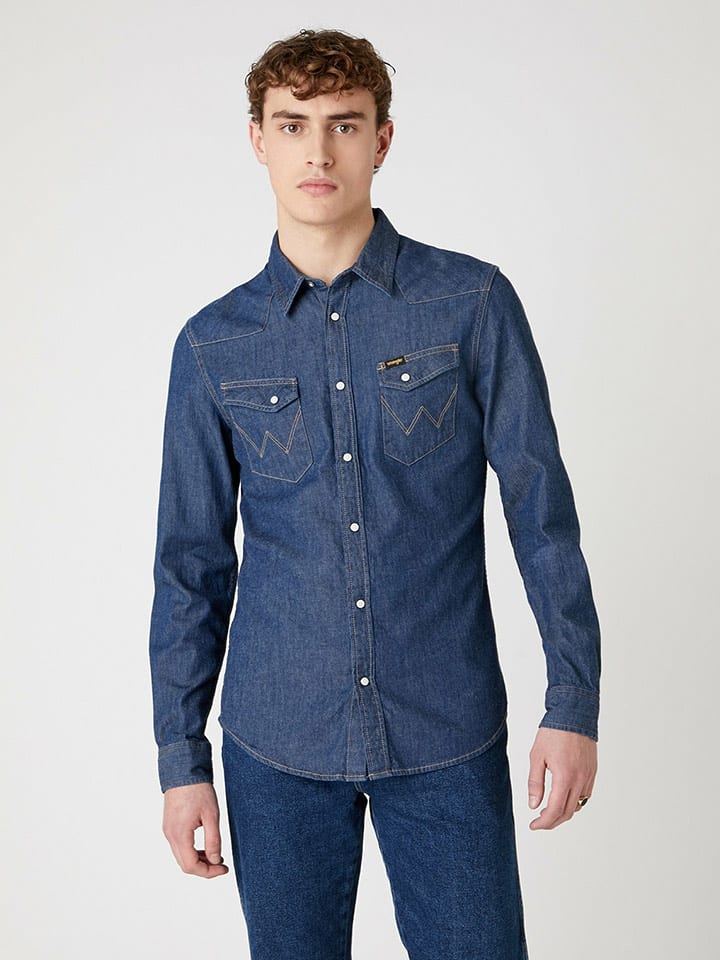 Wrangler Koszula dżinsowa - Regular fit - w kolorze granatowym rozmiar: M
