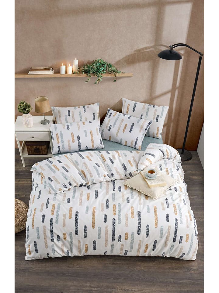 Colourful Cotton Komplet pościeli "Harmony" w kolorze biało-musztardowo-granatowym rozmiar: 155x220 cm