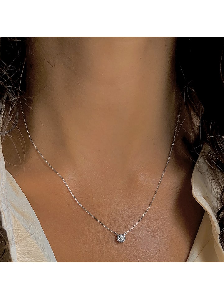 Les Petites Précieuses Srebrny naszyjnik z zawieszką z diamentem - dł. 39 cm rozmiar: onesize