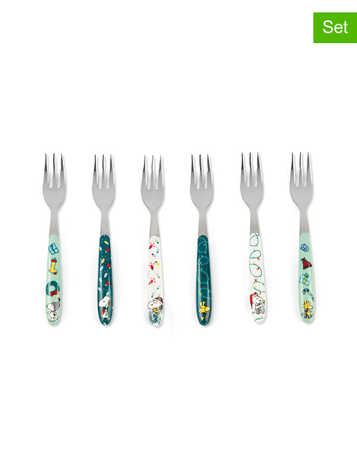 Trendy Kitchen by EXCÉLSA Widelczyki deserowe (6 szt.) w kolorze biało-zielonym - dł. 15 cm rozmiar: onesize