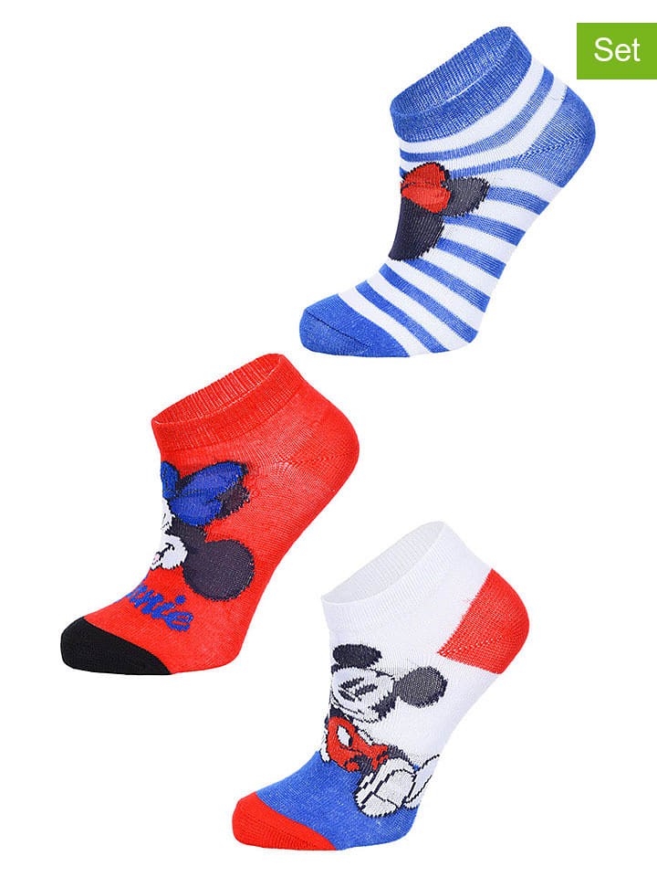 Disney Minnie Mouse Skarpety (3 pary) "Minnie" w kolorze niebiesko-czerwonym rozmiar: onesize