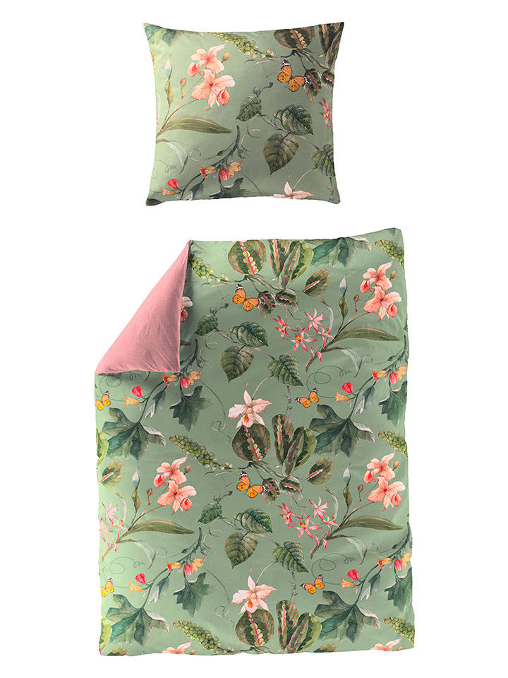 Bierbaum Komplet pościeli satynowej w kolorze jasnoróżowo-zielonym rozmiar: 155x220 cm