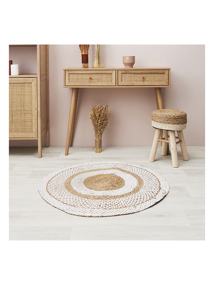 THE HOME DECO FACTORY Dywan w kolorze beżowo-kremowym z juty - Ø 90 cm rozmiar: onesize