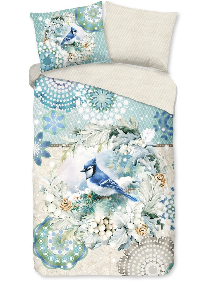 Hip Komplet pościeli flanelowej "Camunda" w kolorze beżowo-błękitnym rozmiar: 140x220 cm