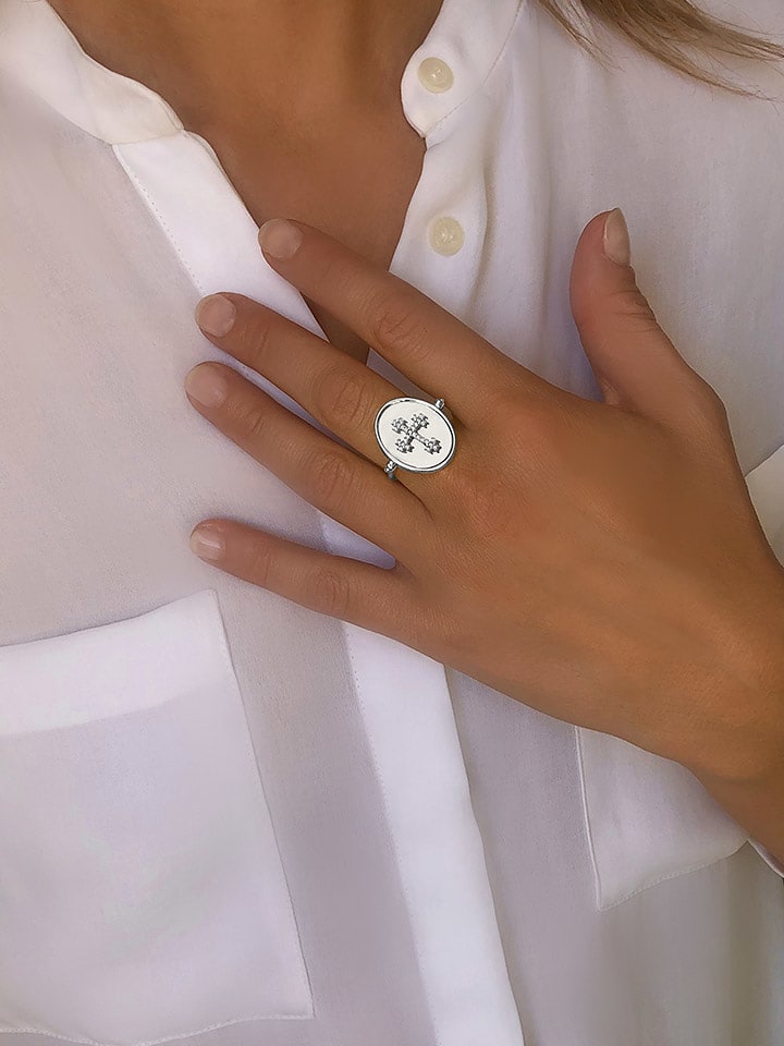 Taboo Posrebrzany pierścionek dwustronny z kamieniami szlachetnymi rozmiar: 54