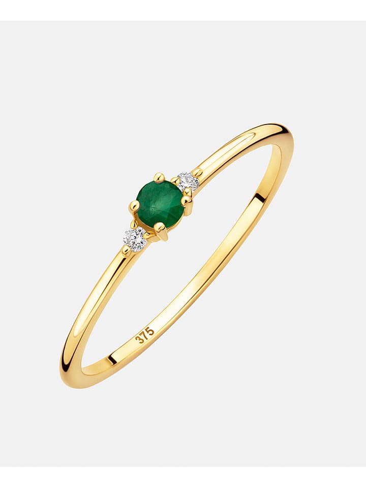 Revoni Złoty pierścionek z diamentami i szmaragdem rozmiar: 52