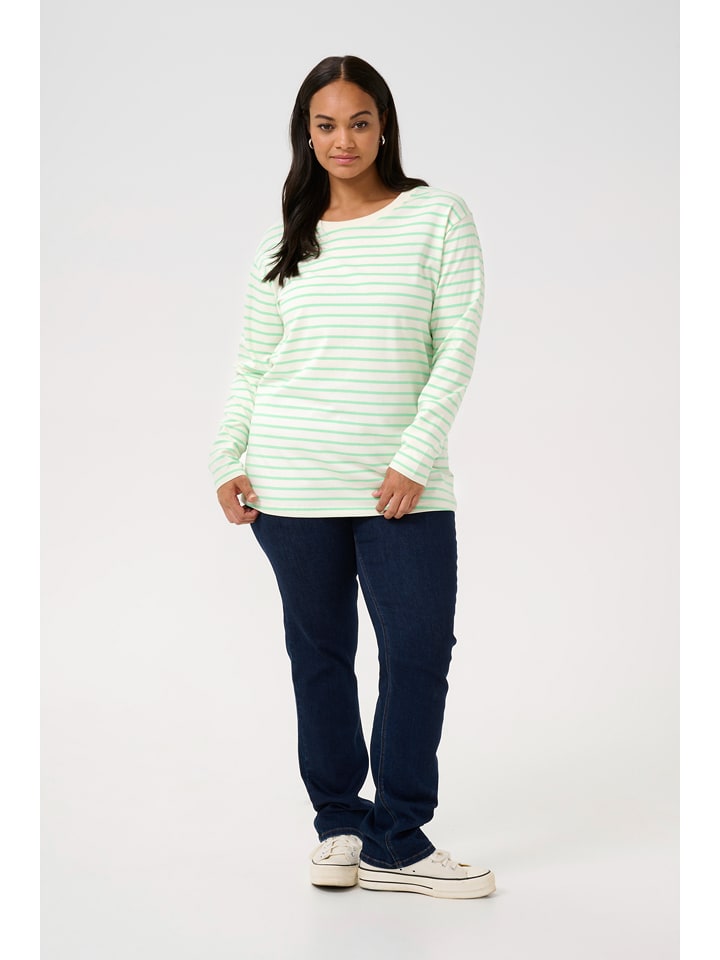 KAFFE curve Koszulka w kolorze zielono-kremowym rozmiar: S