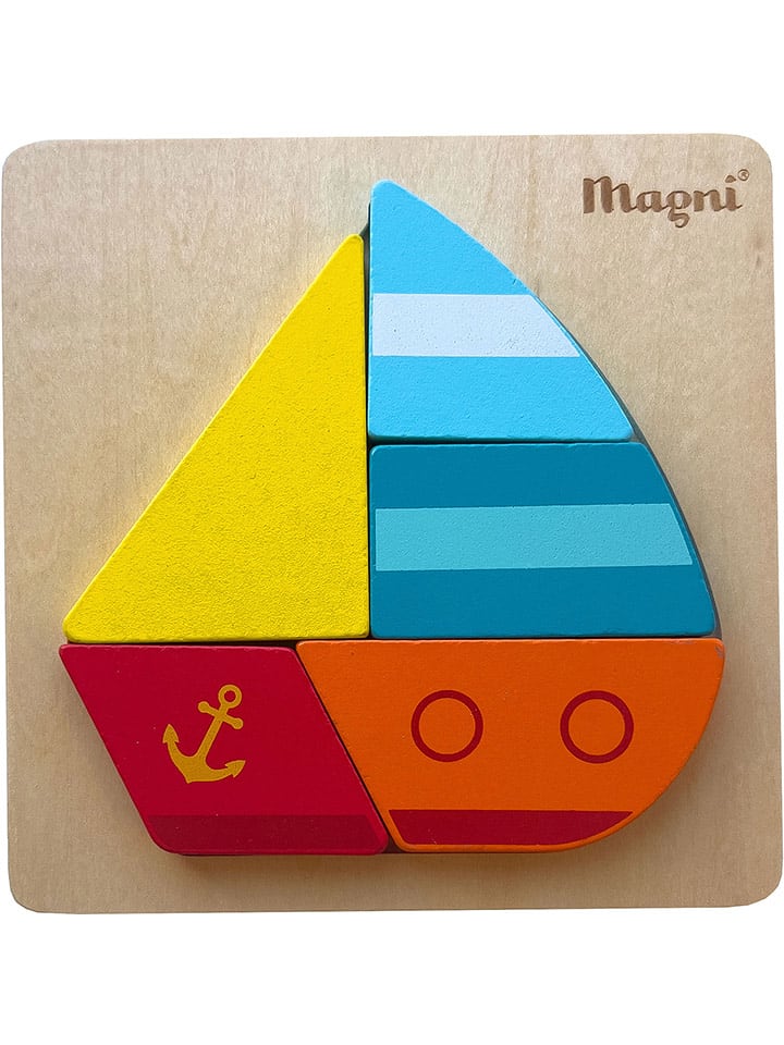 Magni 4-częściowe puzzle "Ship" w kolorze czerwono-niebiesko-żółtym - 18 m+ rozmiar: onesize