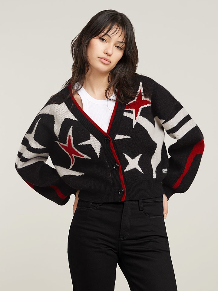 G-Star Kardigan "Holiday" w kolorze czarno-czerwono-białym rozmiar: L